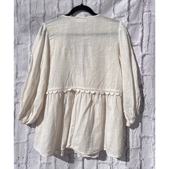 Max Studio Women's Boho Crochet Keyhole Empire Waist Babydoll Peasant Blouse M - Picture 3 of 8